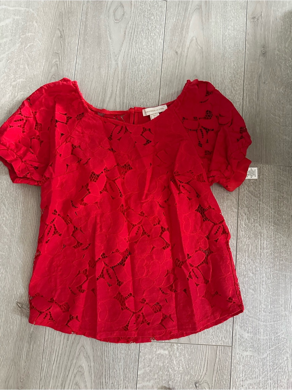Monteau Red Floral Lace Short Sleeve Top